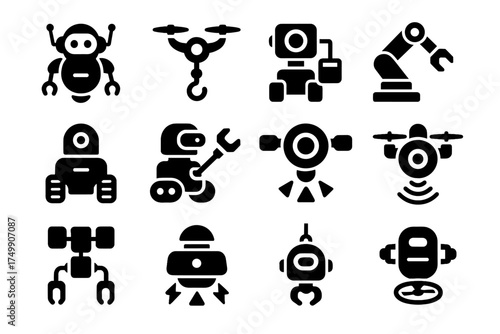 Robot drone icon tracking vector alignment monitor repair altitude cable high arm