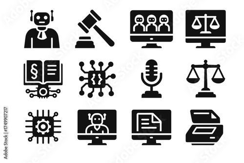 Digital vector screen viewer case trial icon core icons processor courtroom ai