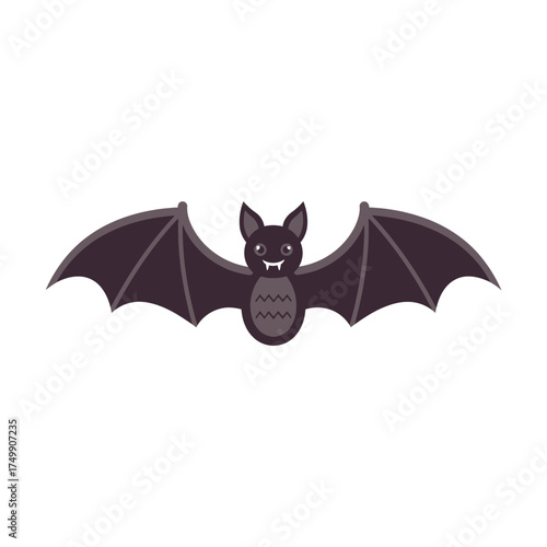 Cartoon bat with outstretched wings isolated on white background in simple style.