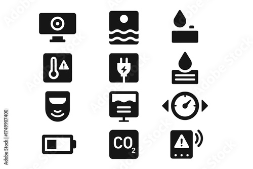 Vector power indicator temperature sensor icon level aquarium camera icons device monitor