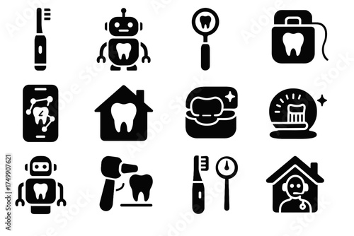 Tool robotic icon feedback vector enamel home care dental automated app hygiene