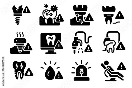 Crown implant contamination urgent emer suction displacement icon vector alert response dental
