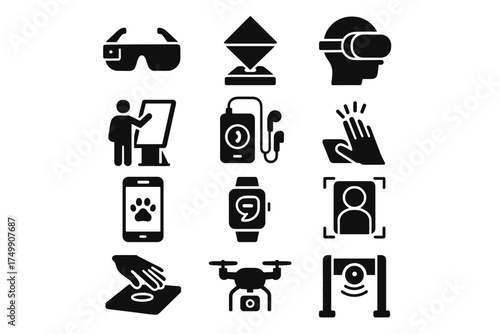 Vector gate icons zoo ar headset smart drone app interactive icon augmented