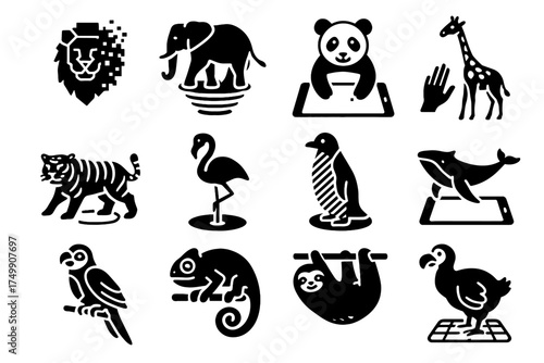 Animated zoo transparent virtual vector icon augmented whale interactive robot elephant lion