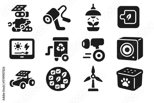 Tablet icon smart toy kit recycling bike gadgets robot eco box vector