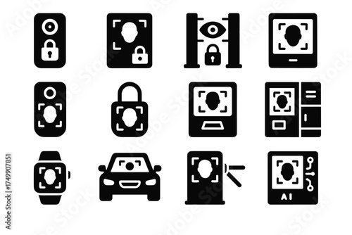 Recognition scan door facial icon vector atm padlock face access secure icons