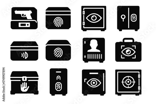 Safe security smart face biometric icon container vector scan drawer locker