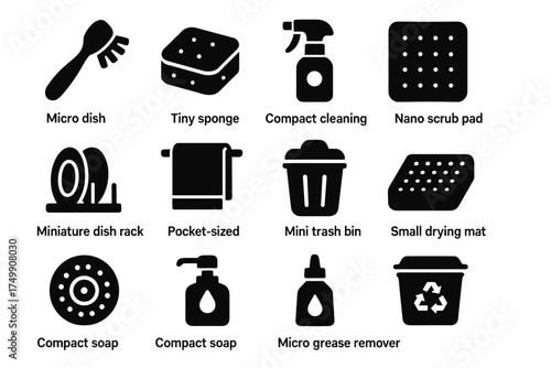 Mini brush vector small scrub icon drying kitchen grease nano compact