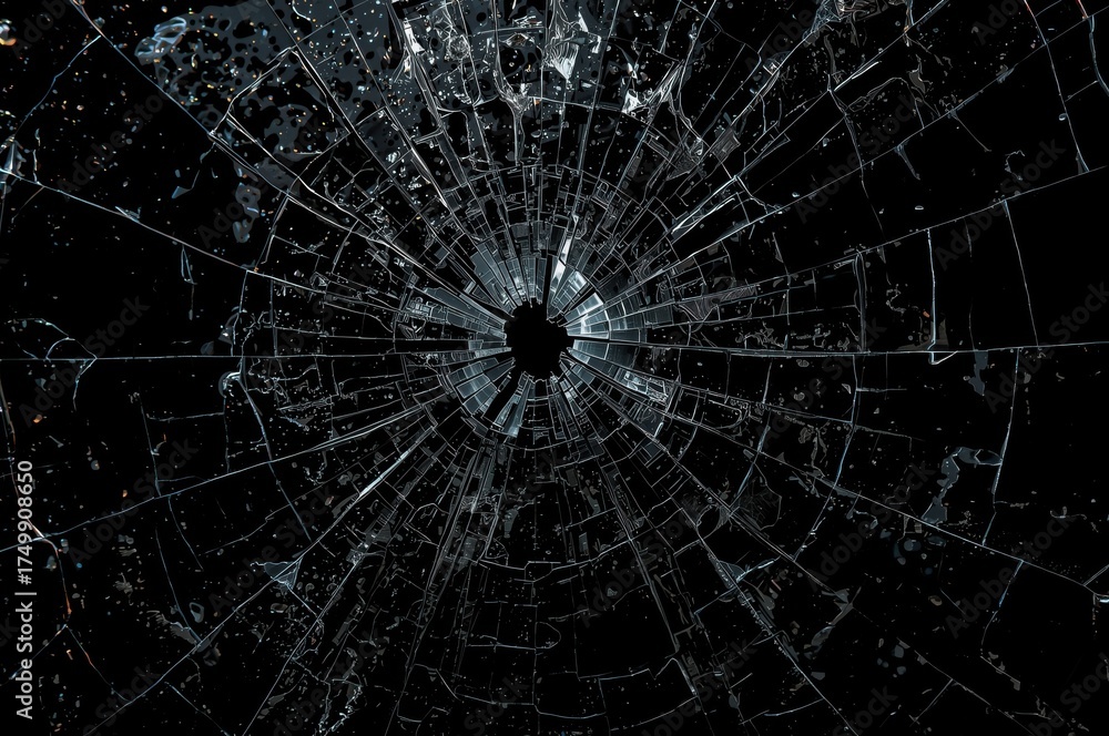 Obraz premium Dramatic Shattered Glass Texture Close-Up, A Visual Metaphor of Destruction and Fragility