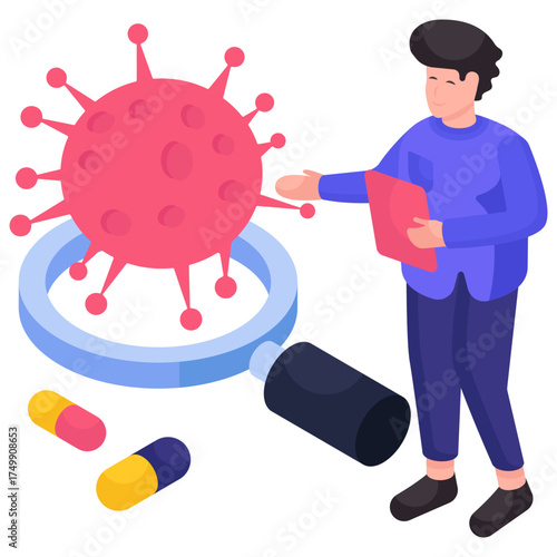 isometric design illustration of search covid