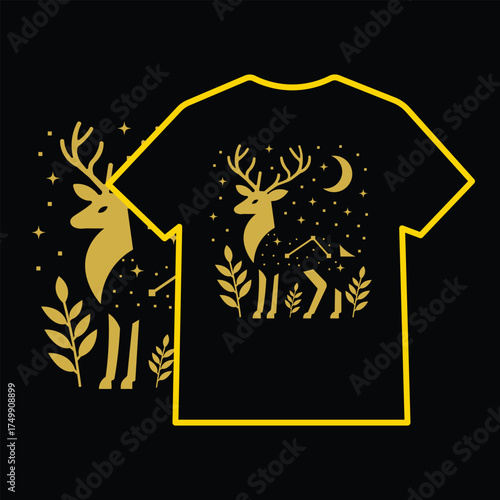 Elegant Deer and Moon Nature Scene T-shirt Design