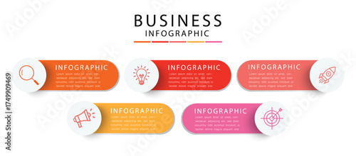 Business Infographic Vector Template with 5 Options or Steps – Modern Timeline, Workflow, Diagram, and Web Design Layout for Business.