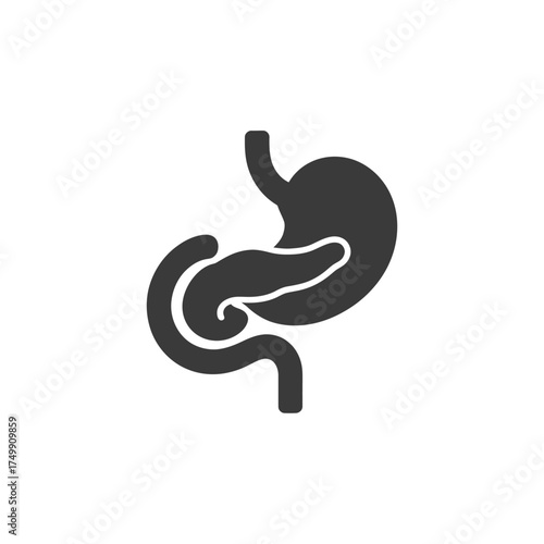 Stylized icon of human stomach pancreas and duodenum anatomy