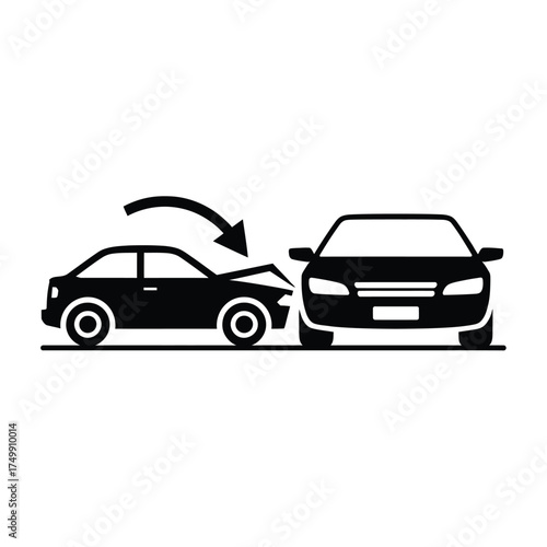 Car collision icon showing one vehicle rear ending another in an accident