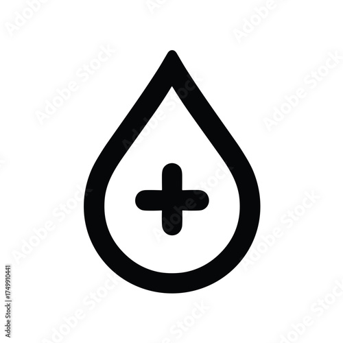 Blood drop icon with medical cross symbol on a light background for health concept on transparent background 
