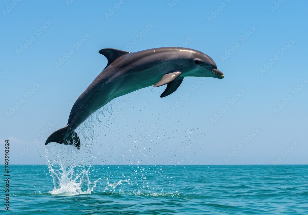 Fototapeta premium Dolphin Jumping Out of the Ocean Water