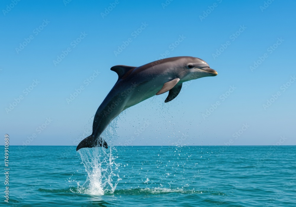 Fototapeta premium Dolphin Jumping Out of the Ocean Water
