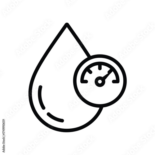 Water drop icon with pressure gauge indicating measurement and control