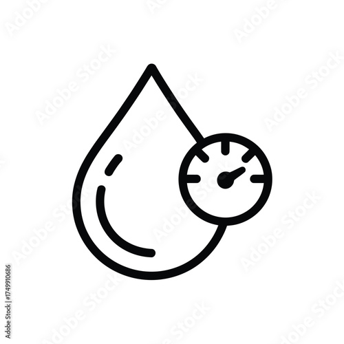 Water drop icon with a gauge or meter indicating measurement or level