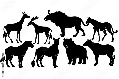 set of Wild Animal Silhouette Vector Pack  Isolated on White Background