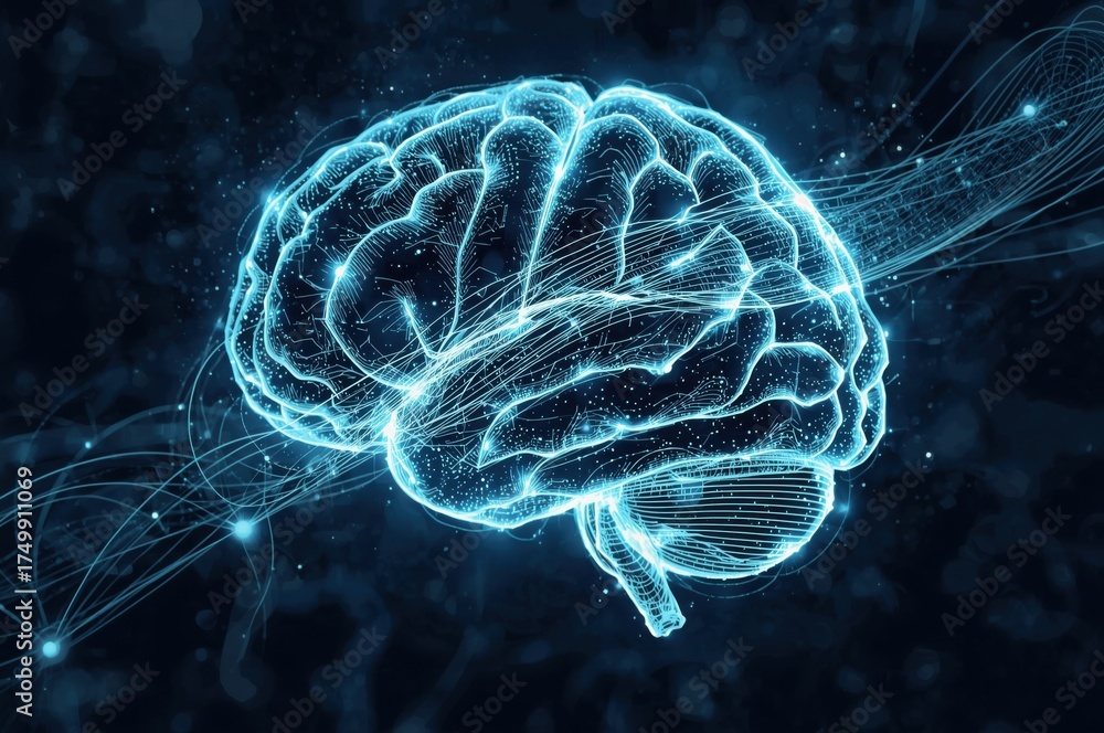 Fototapeta premium Digital representation of the human brain, neurological research and mental health concept