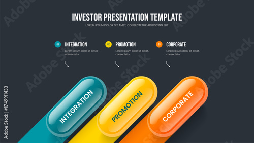 Advertising Proposal 3 Step Diagram Slideshow Template. Product Growth Presentation Layout Vector Illustration. Business Portfolio Three Element Infographic Frame Design.