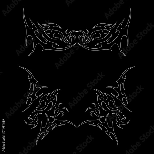 Abstract neo tribal element. Set of neo tribal shape. Aesthetic y2k cyber gothic style. Vector illustration.