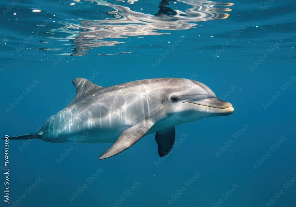 Fototapeta premium Smiling Dolphin Swimming Underwater