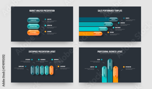 Digital Introduction Three Four Five Option Infographic Frame Layout Vector Illustration Set. Business Insight 3 4 5 Step Diagram Presentation Design Collection.