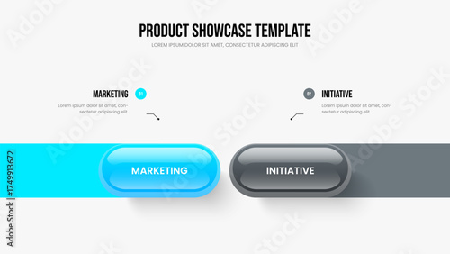 Advertising Review Two Option Diagram Slideshow Design. Service Visualization Presentation Template Vector Illustration. Sales Showcase 2 Element Infographic Slide Layout.