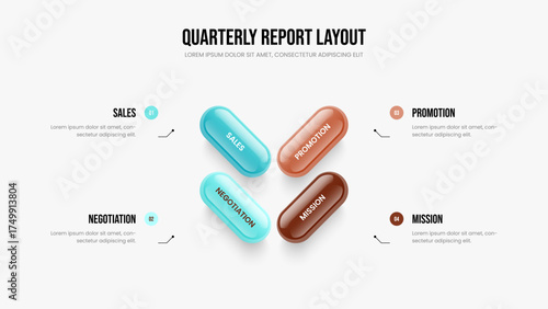 Digital Briefing Frame Design Vector Illustration. Professional Report 4 Step Diagram Slide Layout. Corporate Planning Four Element Infographic Presentation Template.