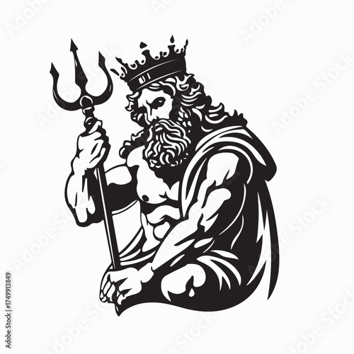 Powerful Triton god of sea wearing crown logo vector isolated on white background