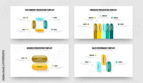 Market Visualization 4 5 2 3 Option Infographic Frame Template Set. Company Analysis Four Five Two Three Element Diagram Slide Design Vector Illustration Collection.