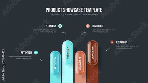 Modern Forecast Slideshow Design Vector Illustration. Professional Introduction 4 Step Infographic Slide Template. Project Report Four Element Diagram Frame Layout.
