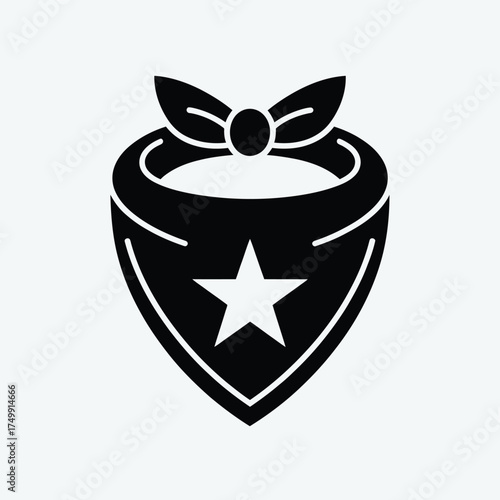 Black silhouette of a cowboy bandana with a white star and bow