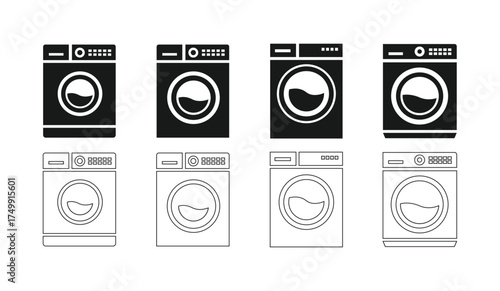 Set of four washing machine icons featuring front load and top load styles