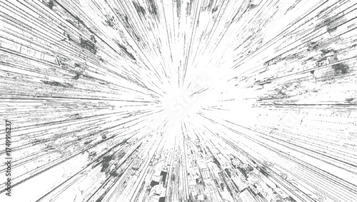 Abstract grey lines converging towards bright center white