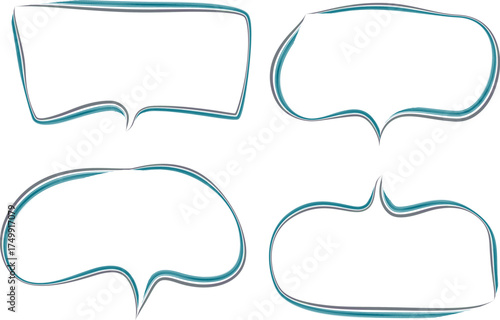 pastel blue gray outline hand drawn speech bubbles set
