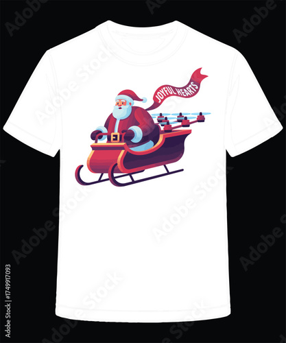 T Shirt featuring Santa Claus Sleigh being flown by drones