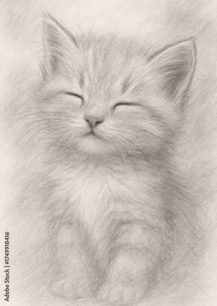 Fototapeta premium Adorable kitten pencil sketch