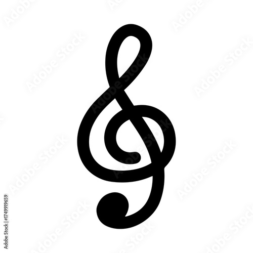 Minimalist Treble Clef Symbol – Black Music Note Silhouette Isolated on White Background