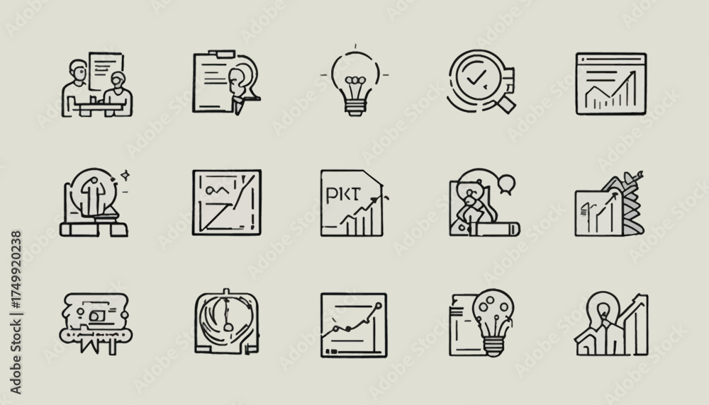 Fototapeta premium Set of business chart icons simple line vector design elements for data analysis isolated on white background