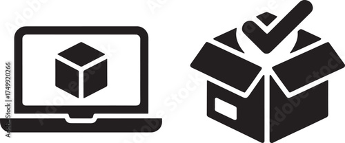 3D Model Icon And Package With Check Mark Icon 3d model cube