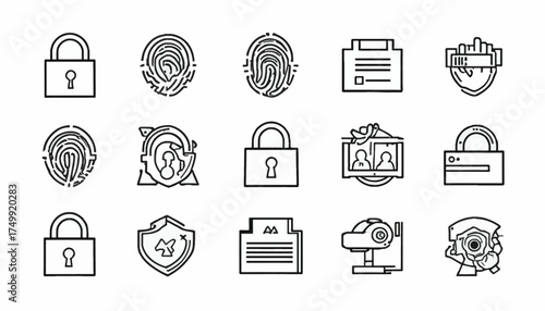 Set of security and identification icons simple line vector design elements perfect for app and web design