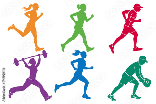 set of Running & Fitness Silhouette Vector Collection Isolated on White Background