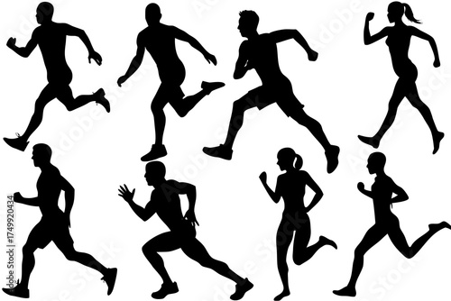 set of Running & Fitness Silhouette Vector Collection Isolated on White Background