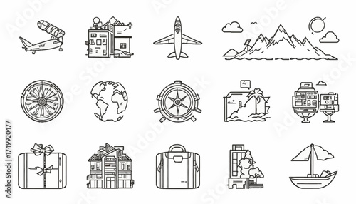 Set of travel and tourism icons minimalist line art vector design perfect for app design web elements and infographic use