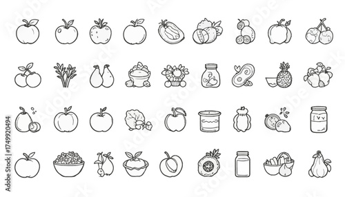 Set of minimalist fruit icons simple line vector design element for healthy food concept isolated on white background