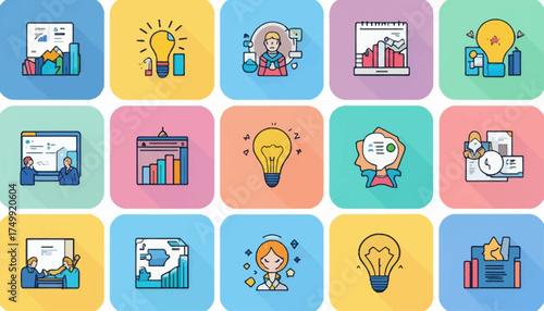 Set of business and idea icons flat vector design elements for web and mobile apps isolated on white background