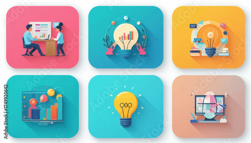 Set of business idea icons flat vector design elements for startup and creative innovation isolated on white background